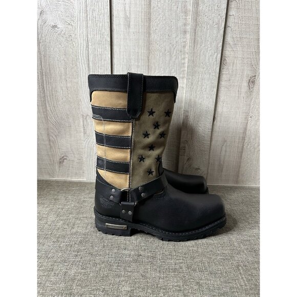 Milwaukee Leather Boots Mens Size 10 Stars and Stripes Motorcycle Rider Harness - Picture 2 of 11